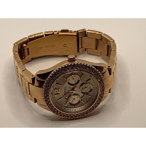 Fossil ES3590 Women Gold Stainless Steel Analog Rose Gold Dial Wrist Watch KL216 - Picture 7 of 11